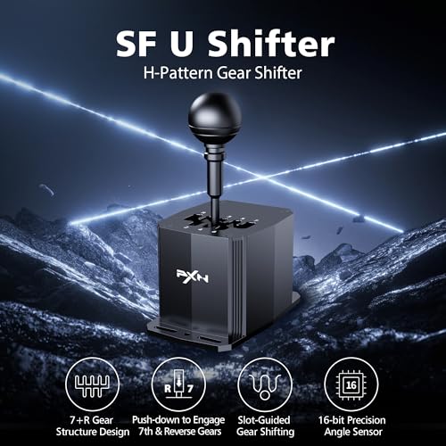 PXN SF U H-Pattern Shifter, 7+R CNC Metal Gear Shifter | Dual Hall Sensors, Spring-Ball Mechanism, USB & PXN Base Compatible for PC Sim Racing