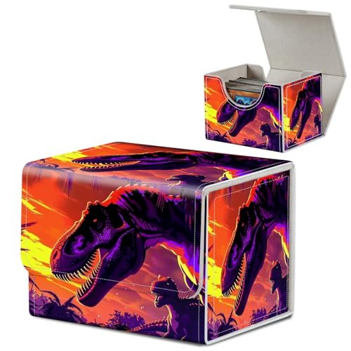 Card Deck Box for MTG, Microfiber Lining and Waterproof PU Leather Large Size Card Box, Fit 100+ Single Sleeved Cards, Strong Magnet Collectible Card Storage Box Fit TCG Fit MTG, Dinosaurs - color: Dinosaurs