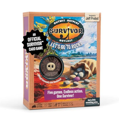 Exploding Kittens Let's Go to Rocks, 2-6 Players, Ages 8+ | Draw rocks, win challenges, and claim immunity in this fast Survivor strategy game inspired by the iconic TV show. - style: Let’s Go to Rocks
