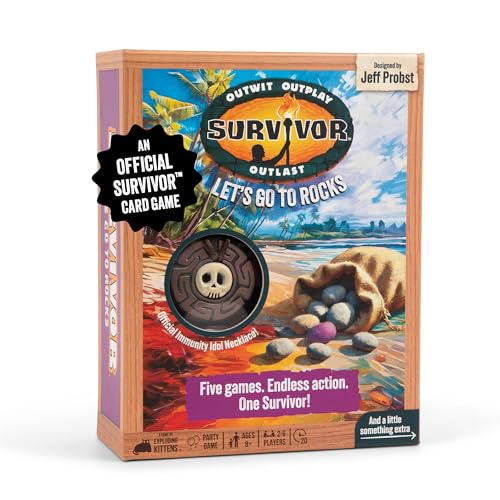 Exploding Kittens Let's Go to Rocks, 2-6 Players, Ages 8+ | Draw rocks, win challenges, and claim immunity in this fast Survivor strategy game inspired by the iconic TV show. - style: Let’s Go to Rocks