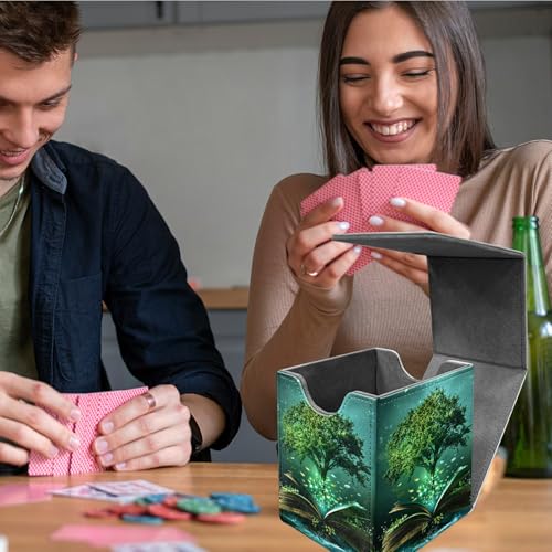 Green Tree Card Deck Case, MTG Commander Deck Storage Box for 100+ Sleeved Cards with PU Leather and Magnetic Closure - color: Card Deck Box-594
