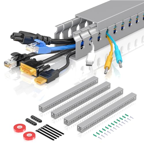 Open Slot Wire Duct Kit, 62.8"(4 x 15.7) Server Rack Cable Management, Cable Management Raceway for Hide Network HDMI VGA Cable, Wiring Raceway Cable Duct, Desk Wire Channel, 4 Pack, Grey - size: Grey-4