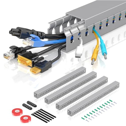 Open Slot Wire Duct Kit, 62.8"(4 x 15.7) Server Rack Cable Management, Cable Management Raceway for Hide Network HDMI VGA Cable, Wiring Raceway Cable Duct, Desk Wire Channel, 4 Pack, Grey - size: Grey-4