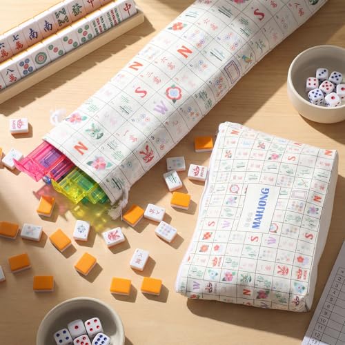 Ceenna American Mahjong Set Complete 160 Pcs Tile/Pushers/Carrying Bag/dice/Chips, 1.2 Inch Green Back Melamine Mahjong Tiles, Hand Carved Pattern for Adult Mah Jong, Beginners(Cute) - style: Cute