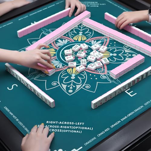 DEVPNR Mahjong Mat for Table with Rules, 32.6"x32.6", Green | Non-Slip Table Cover, Noise-Reducing, with Rules, Portable with Travel Bag, for American Mahjong, Poker, Card & Board Games - color: Green