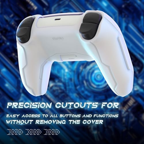 PlayVital Mecha Edition Silicone Cover Compatible with ps5 Controller with 2 Joystick Caps and 6 Stickers, Shockproof Non-Slip Grip Protector Accessories, Fits for ps5 Charging Station - White - color: White