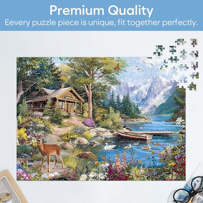 500 Piece Puzzle for Adults, Mountain Cabin Lake Jigsaw Puzzle 500 Piece for Seniors Teens, Family Puzzles Game Interlock Perfectly No Dust, Home Decoration Puzzles Birthday Party Gift for Men Women - style: Cabin Lake Beer Puzzle