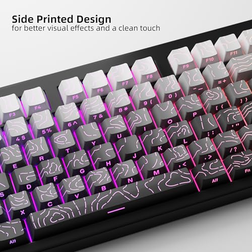 FunHub Shine Through PBT Keycaps - Black Double Shot Side Printed Backlit Keycaps Set 133 Keys 60% 65% 75% 100% Cherry Profile,Gradient Topographic Custom Key Caps for MX Switch Gaming Keyboards - color: Black