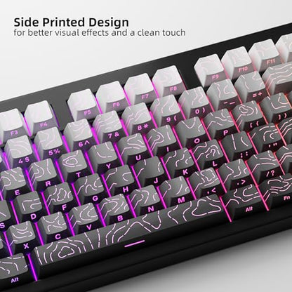 FunHub Shine Through PBT Keycaps - Black Double Shot Side Printed Backlit Keycaps Set 133 Keys 60% 65% 75% 100% Cherry Profile,Gradient Topographic Custom Key Caps for MX Switch Gaming Keyboards - color: Black