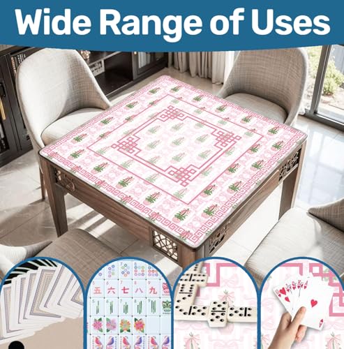 Pink Chinoiserie Christmas Mahjong Mat 31.5" x 31.5", Grandmillennial Christmas Non-Slip Noise Reduction Mahjong Table Cover Accessories Supplies for Dominoes Poker Card Board Tile Games Gifts - color: Grandmillennial Christmas