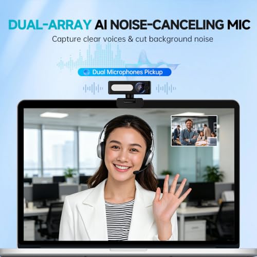 G53 4K Webcam with Noise-Canceling Microphone for PC Laptop | 120° Wide-Angle & Autofocus Video Streaming Computer Camera, Remote Control，works with Zoom/Teams/Switch 2/Mac