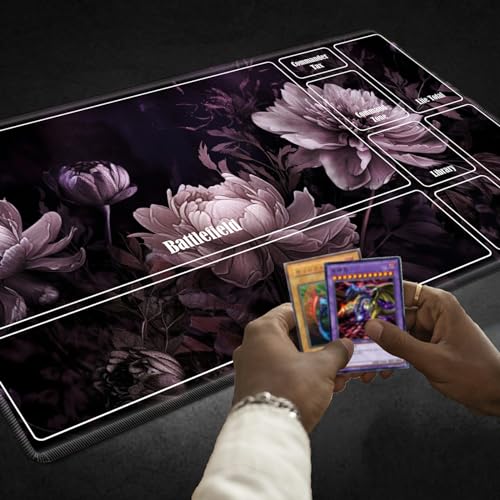 Board Game Mat TCG Playmat Plus 50 Pcs Card Sleeves, 24 x 14 inches Table Mats Games Mousepad with Zones Smooth Surface for MTG RPG CCG Trading Card Game Play Mats, Peony - color: Peony, size: Zone 1