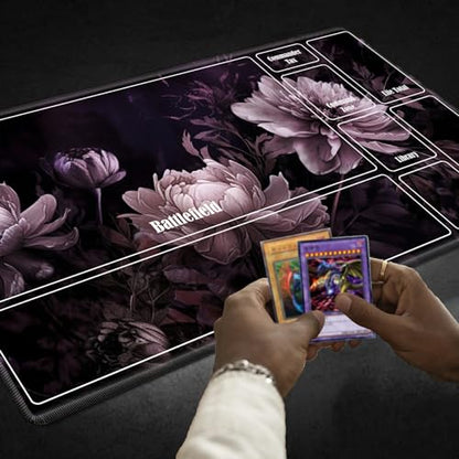 Board Game Mat TCG Playmat Plus 50 Pcs Card Sleeves, 24 x 14 inches Table Mats Games Mousepad with Zones Smooth Surface for MTG RPG CCG Trading Card Game Play Mats, Peony - color: Peony, size: Zone 1