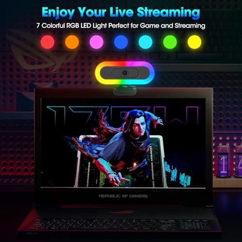 ToLuLu 2K Streaming Webcam Web Cam, LED RGB Webcam with Microphone & Light | Autofocus Computer Camera with Cover and Tripod, Plug-Play USB Web cam for PC Desktop/MacBook Gaming Video Calling - style: 2K Autofocus RGB Ring Light webcam