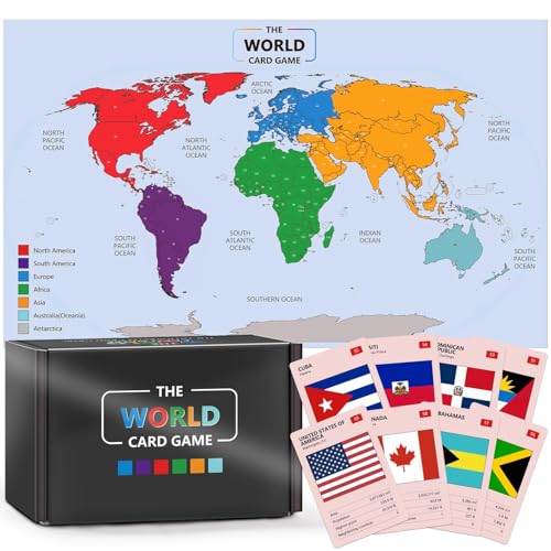 The World Card Game - World Flags Flashcards - Geography Board Game with World Map Educational Games for Adults Party Game Night, Birthday Learning Gift for 2-5 Players
