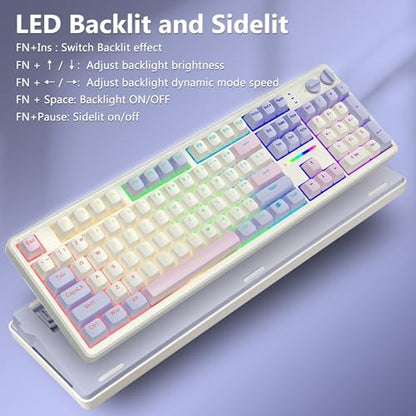 E-YOOSO Creamy Mechanical Gaming Keyboard Wired, Full Size, White Pink | Gasket Structure with Sound Dampening Foam, Led Backlit, Hot Swappable, Pre-lubed Linear Switches, Custom Keyboard for PC/Mac - color: White Pink Purple