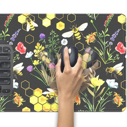 Bees and Honeycombs Mouse Pad,XL Large Wildflowers Mousepad Desk Pad with Stitched Edges,Non-Slip Waterproof Rubber Base Mouse Mat Desk Mat for Office Computer Keyboard Laptop Home 27.5x11.8 in - color: Bees and Flowers