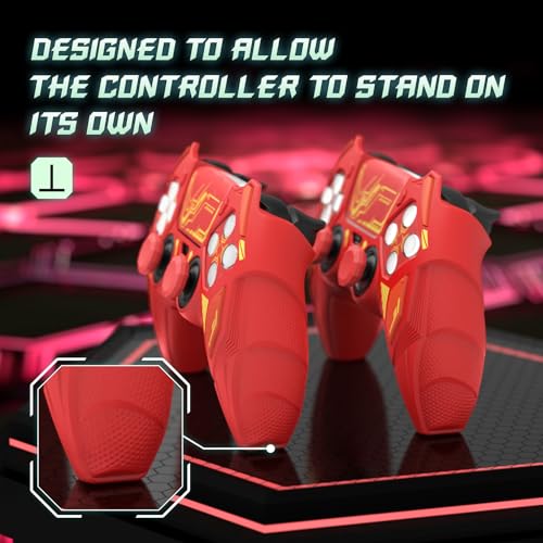 PlayVital Silicone Skin Set for PS5 Controller - Mecha Rhino Design, Anti-Slip Grip Cover Protector Compatible with Charging Dock, with Thumb Grips & Touchpad Sticker - Maple Red & Brick Red - color: Maple Red & Brick Red