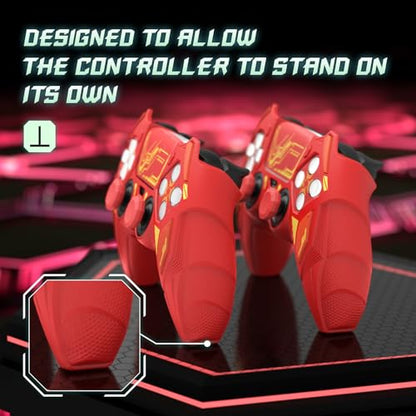 PlayVital Silicone Skin Set for PS5 Controller - Mecha Rhino Design, Anti-Slip Grip Cover Protector Compatible with Charging Dock, with Thumb Grips & Touchpad Sticker - Maple Red & Brick Red - color: Maple Red & Brick Red