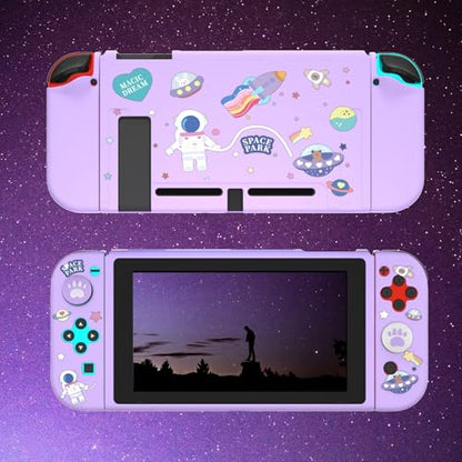 Dockable Switch Purple Case for Girls – Cute Kawaii Soft TPU Protective Cover with Thumb Grips and Screen Protector Compatible with Standard Nintendo Switch Only - color: Purple
