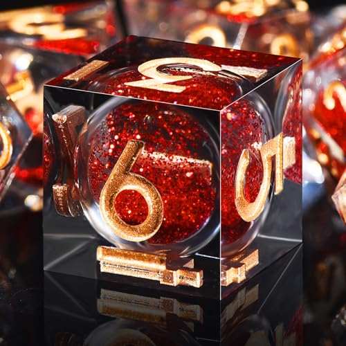 AUSTOR Liquid Core DND Dice Set, 7-Die Sharp Edge Polyhedral Dice Quicksand Handmade Resin Dices for Dungeons and Dragons RPG MTG Table Games, Black & Red, Copper - color: Black & Red，copper