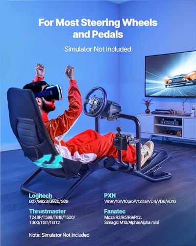 VEVOR Racing Wheel Stand, Heavy-Duty Integrated Simulator Cockpit Steering Stand, Fit Logitech G25,G27,G29,G920,G923, Thrustmaster T300RS,TX F458,T500RS,T3PA-PRO (F1/GT) and CSR Pedals, Black - size: Integrated Cockpit