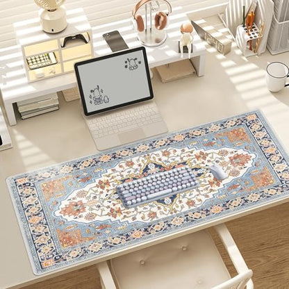 Baziabbo Cute Desk Mat,XXL Extended Large Mouse Pad,Gaming Mousepad with Stitched Edge,Non-Slip Rubber Base Keyboard Desk Pad for Home Office Study Game (Blue) - color: Blue