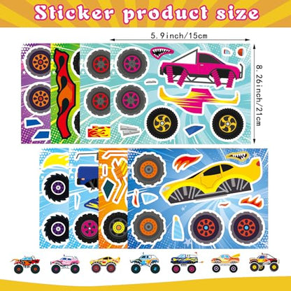 Monster Truck Sticker, Make Your Own Cartoon Car Stickers | 24 Sheets Monster Truck Craft Party Favors, Classroom Activities, Teacher Reward, Birthday Gift for Girls Boys - style: Monster Truck Sticker