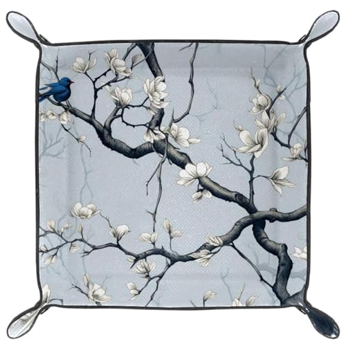 White Flower Birds Dice Tray PU Leather Dice Rolling Tray Folding Dice Holder for Dice Games, Like RPG, DND and Other Table Games - color: Multi 2