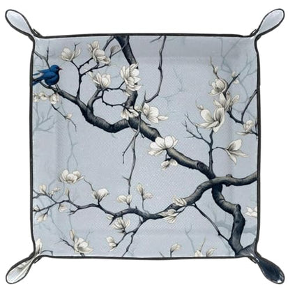 White Flower Birds Dice Tray PU Leather Dice Rolling Tray Folding Dice Holder for Dice Games, Like RPG, DND and Other Table Games - color: Multi 2