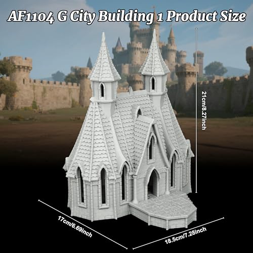 Modular High-Gothic Stone Manor for TTRPG - 25mm Scale Unpainted Fantasy Scenery with Dual Spires, Detailed RPG Terrain Set for Dungeon Masters & Wargame - City Building 1 (AF1104 G) - color: Af1104 G City Building 1