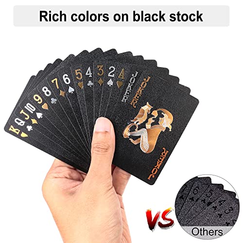 LotFancy Waterproof Playing Cards, 2 Decks of Cards with Plastic Cases | 100% Plastic, Black Playing Cards for Magic Tricks Pool Parties Beach Card Games, Cool Gadgets Gift for Adults, Bridge Size - style: Black Bridge Size