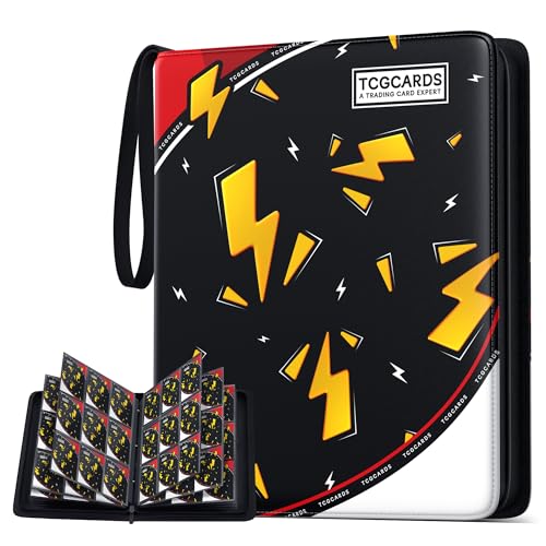 Card Binder for Pokemon Cards, 9 Pocket Trading Card Binder Holds 900 Cards with 50 Removable Sleeves, 3 Ring Zipper Card Holder Album Book Case for TCG, MTG, Sports Cards Collection, Boys Girls - color: Black