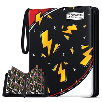 Card Binder for Pokemon Cards, 9 Pocket Trading Card Binder Holds 900 Cards with 50 Removable Sleeves, 3 Ring Zipper Card Holder Album Book Case for TCG, MTG, Sports Cards Collection, Boys Girls - color: Black