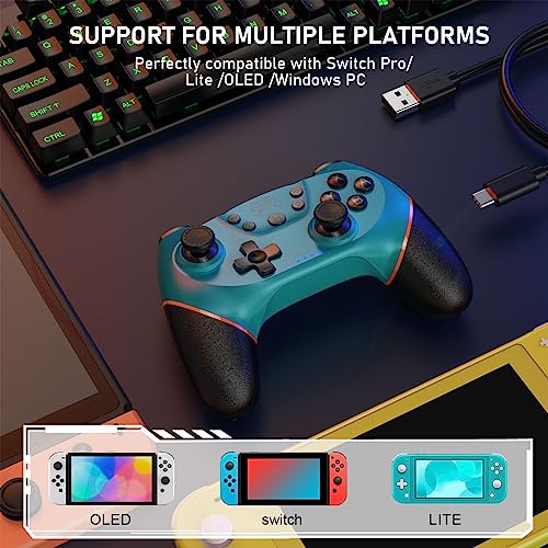Diswoe Controller for Switch, Wireless Pro Controller for Switch 2/Switch/Switch Lite/Switch OLED, Remote Gamepad with Joystick, Adjustable Turbo Vibration with Programmable Function - color: Blue+BF
