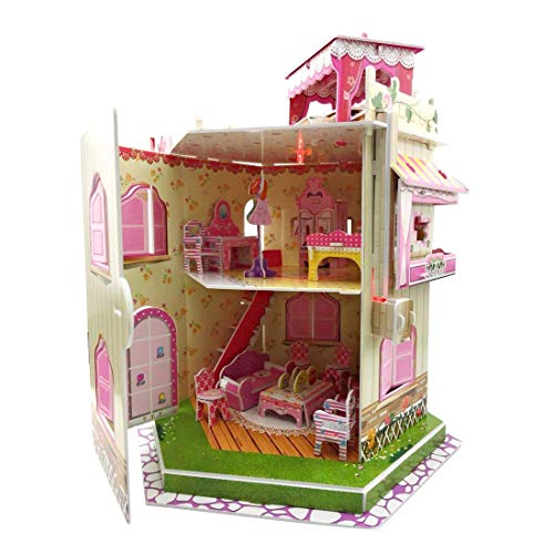 Rooftop Romance 3D Puzzle Dollhouse for Girls - Easy to Assemble 3-D Miniature Doll House Building Kit with LED Light for Kids - Educational Paper Jigsaw Puzzles - Perfect Craft Toys Gift - 101 Pcs - style: Daily