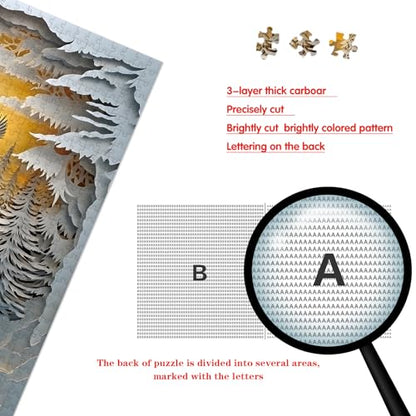 Puzzle for Adults 1024 Pieces, 3D Paper-Cut Winter Forest Sunset Jigsaw Puzzle, Challening Impossible Difficult Hard Fun 1000 Pieces Jigsaw Puzzles for Adults - color: Paper Birds Winter Glow 1024 Pieces