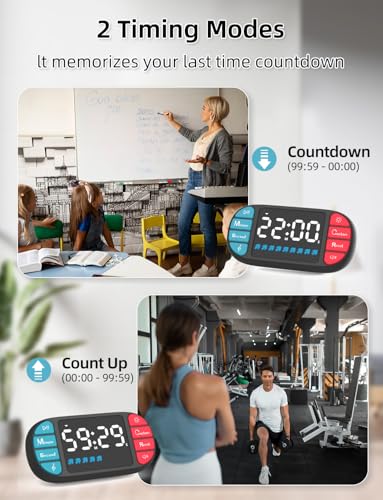 Digital Kitchen Visual Timer: 3.6'' Large LED Display, Magnetic, 3 Brightness, 4 Alarms and Volume, Memory Function, Countdown Count up for Cooking, Classroom, Home Gym, AAA Battery Included - color: Black