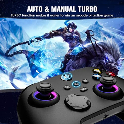Moonag Wireless Controller for Xbox, Compatible with Xbox Series X/S/One/PC, With 2 Silicone Thumb Grips, Hall Effect Joysticks, 2.4GHz Wireless Adapter Gamepad with RGB Light, Dual Vibration, TURBO - color: Black
