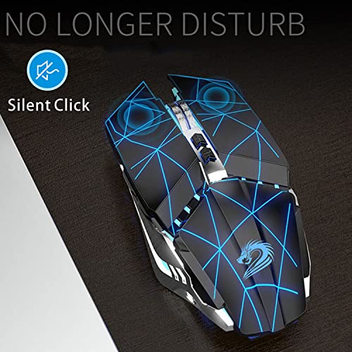 TENMOS T12 Wireless Gaming Mouse Rechargeable, 2.4G Silent Optical Wireless Computer Mice with Changeable LED Light for Laptop PC, 7 Buttons, 3 Adjustable DPI (Starry Black) | 2.4GHz Optical, 7 Color LED Lights, Quiet Click,Side Buttons,3 Adjustable DPI,E