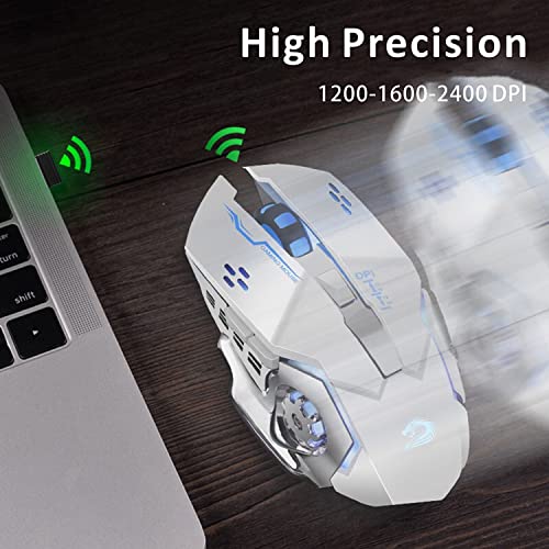 Uciefy Q85 Rechargeable Wireless Gaming Mouse, 2.4G LED Optical Silent Wireless Computer Mouse with 4 LED Light, 3 Adjustable DPI, Ergonomic Design, Auto Sleeping (Starry Black) - color: Starry Black