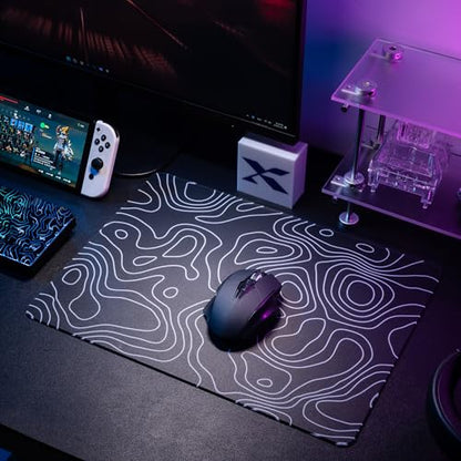 XVX Glass Mouse Pad for Gaming, Black Topographic Hard Gaming Mousepad, Professional Large Mouse Mat 16.2" x 12.2", Special Glass Surface with Improved Precision and Speed - color: Black(Topographic)