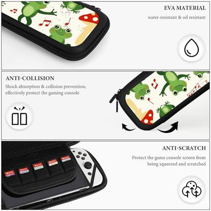 Portable Game Carrying Bag Compatible with Switch, Hard Shell Shockproof Case Cute Frog Mushroom Protective Storage Holder Pouch with 15 Game Cartridges - color: Color(89)