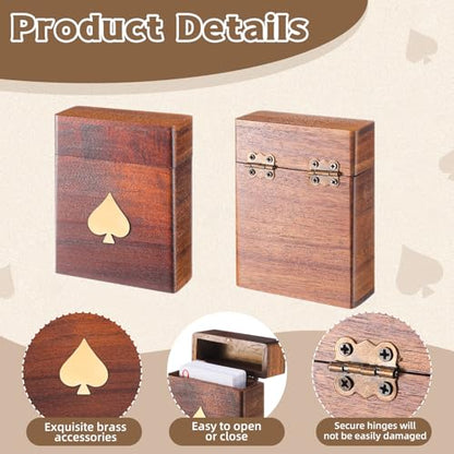 Wooden Crafted Playing Deck Card Holder Box Playing Card Cases Storage 4.25 Inch Height Decorative Organizer for Birthday Gift Men Women