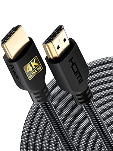 PowerBear 4K HDMI Cable 75 ft | High Speed Hdmi Cables, Braided Nylon & Gold Connectors, 4K @ 60Hz, Ultra HD, 2K, 1080P, ARC & CL3 Rated | for Laptop, Monitor, PS5, PS4, Xbox One, Fire TV - size: 75ft