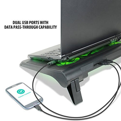 Enhance Gaming Laptop Cooling Pad Stand with LED Cooler Fans, Adjustable Height, & Dual USB Port for 17 inch Laptops - 5 Ultra Quiet High Performance Fans 2630 RPM & Built-in Bumpers - Green - color: Green