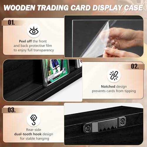 Emfogo Card Display Case, Trading Card Display with Clear View, Wooden Graded Sports Card Display Case Wall Mounted, Baseball Card Display Frame for Trading Card Collection (1 Pack-Black) - size: 2-Layer 1 Pack