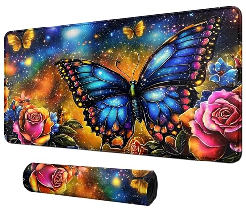 Colorful Roses and Butterflies for MTG & TCG Playmat Mouse Pad,BFDHGQZC 24" x 14" Game Mat for MTG/RPG/CCG Trading Card Game Playmats Table Mat Perfect for Card Games Video Games Computer Office - color: Colorful Roses and Butterflies