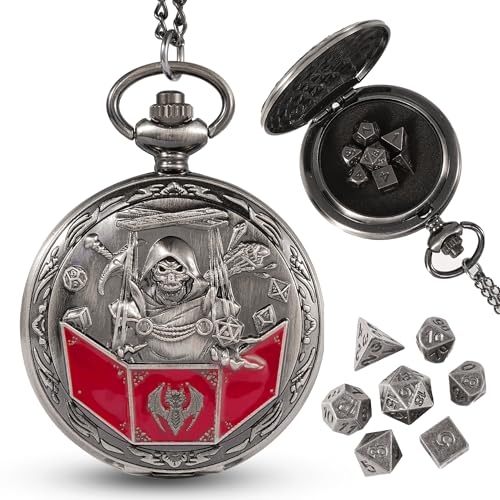 D&D Dice Set,7PCS Metal Dice for Dungeons and Dragons,Mini Dice Set with Pocket Watch Case,Role Playing Board Games Accessories (DM, Ancient Silver) - color: Ancient Silver, style: DM