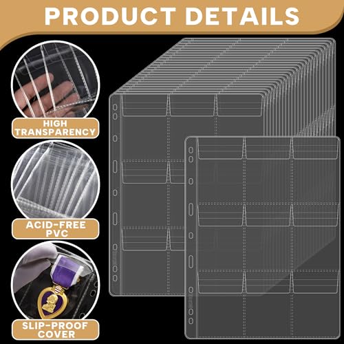25 Sheets Coin Pocket Pages - 9 Pocket Standard 9-Hole 225 Pockets Inserts Collecting Sleeves for Coins [93mm X 65mm Each Pocket] CS0312509 - color: 9 Pocket(65mm X 93mm Each Pocket), size: 25 Sheets